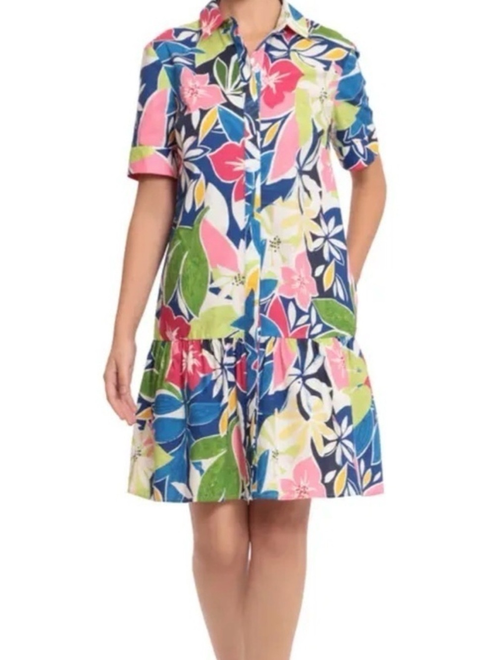 Donna Morgan Multicolor Tropical Floral Midi Shirt Dress